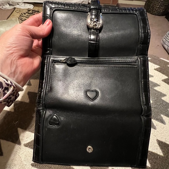 Retro Brighton Large Black Leather Crossbody purse Wallet Buckle Heart Details. - Picture 10 of 16